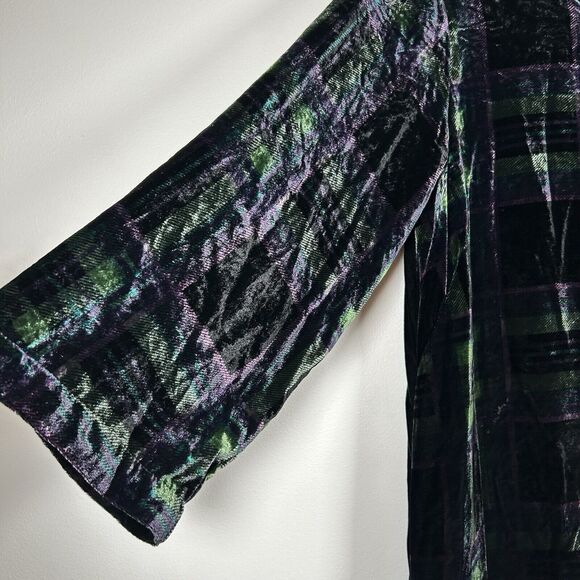 Sahara Velvet Jersey Dress Lagenlook Green Purple Tartan Check Size 3 US 10-12 - Picture 2 of 9